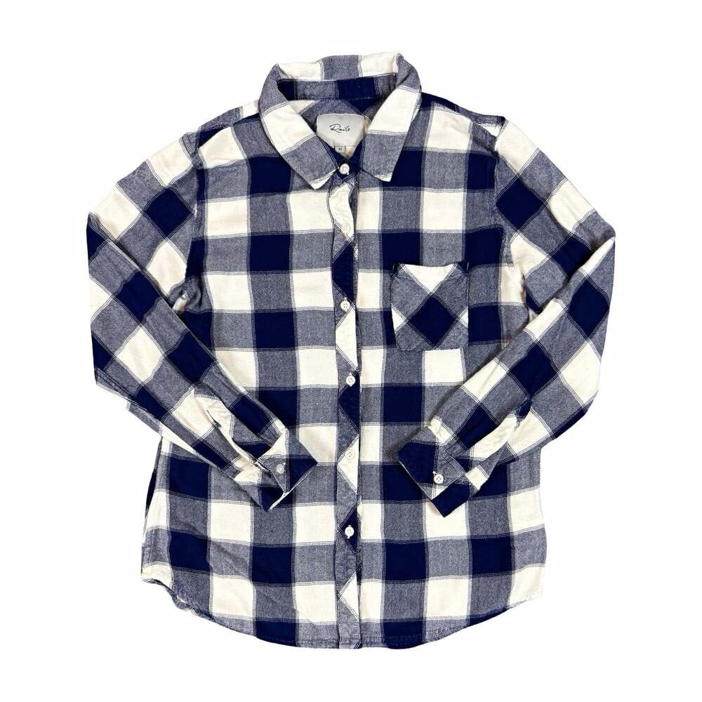 Rails Blue White Plaid Button Up Shirt Long Sleeve Pockets Size M